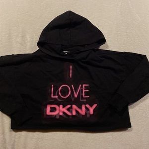 I Love DKNY hoodie Hooded Cropped Sweater Black Pink Size Small